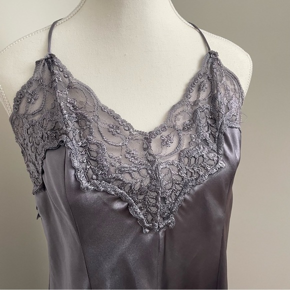 Vintage Satin Lace Trim Embroidered Purple Slip Dress Size 3XL - Picture 2 of 5